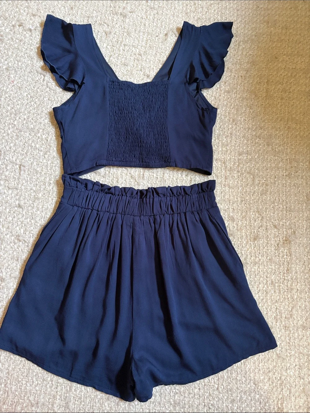☀️ SHEIN WOMENS SIZE SMALL NAVY BLUE KNOT FRONT CROP TOP